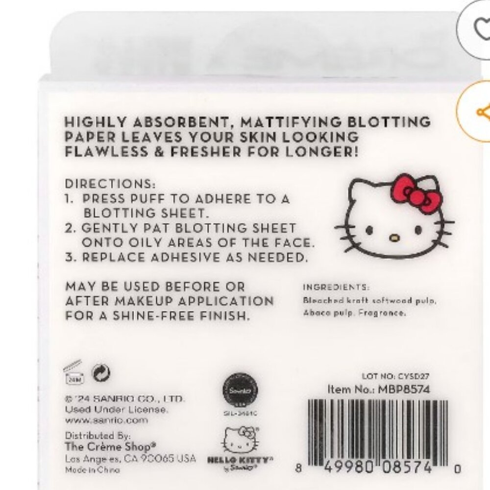 Hello Kitty Mattifying Blotting Paper, New - Picture 3 of 4